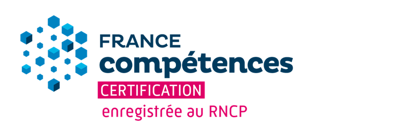 Logo de France Compétences, l’autorité nationale de financement et de régulation de la formation professionnelle et de l’apprentissage en France. Le logo comporte un symbole géométrique bleu et le nom de l’institution en lettres capitales.